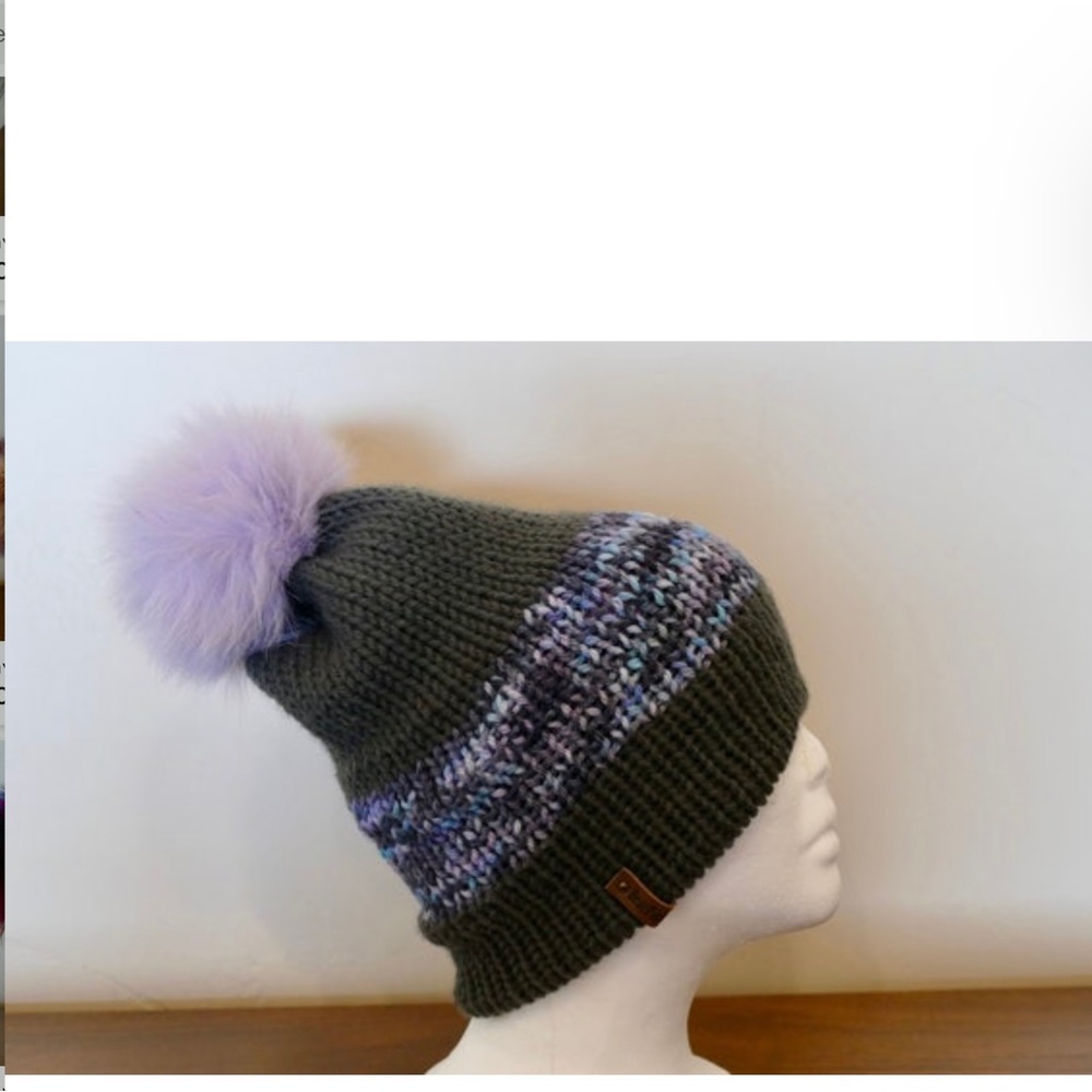 Slouchy Knitted Winter Reversible Hat with Real Fur Snap Pom